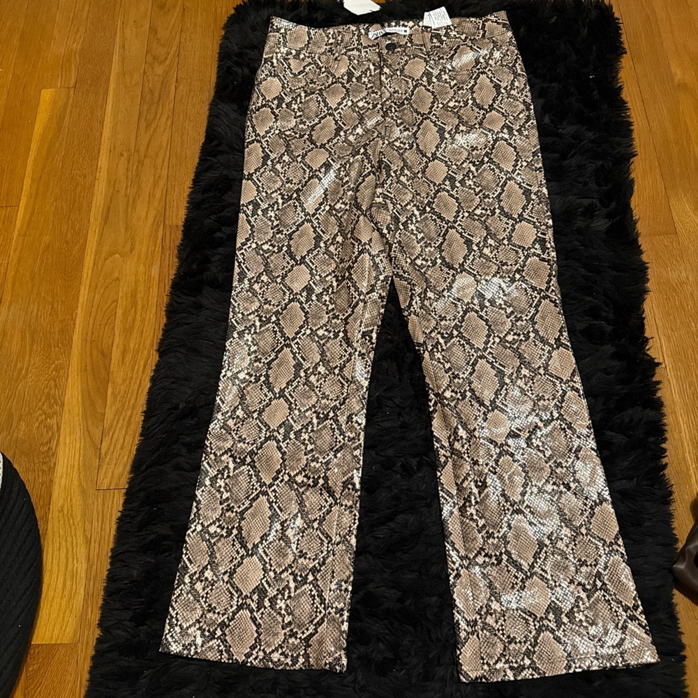 Zara Snake Print Straight Leg Pants in Brown and Black